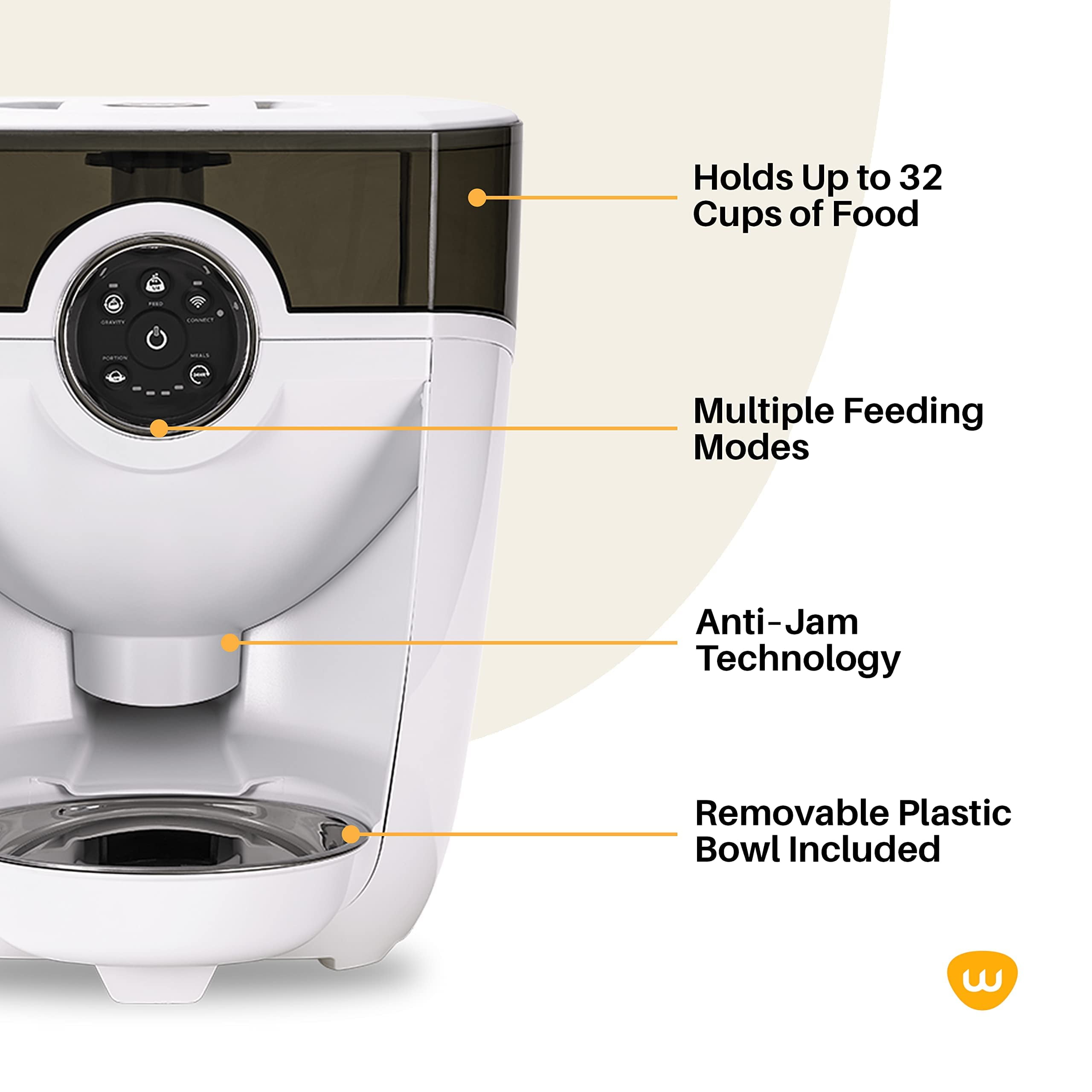 Feeder-Robot by Whisker, White with Smoke-Grey Hopper; Smart, Automatic Pet Feeder, Feed Your Cat and Dog from Anywhere, Designed & Assembled in USA
