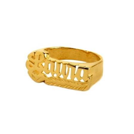 Personalized Name Ring in Script Design With Diamond Accent on Tail Beneath Name