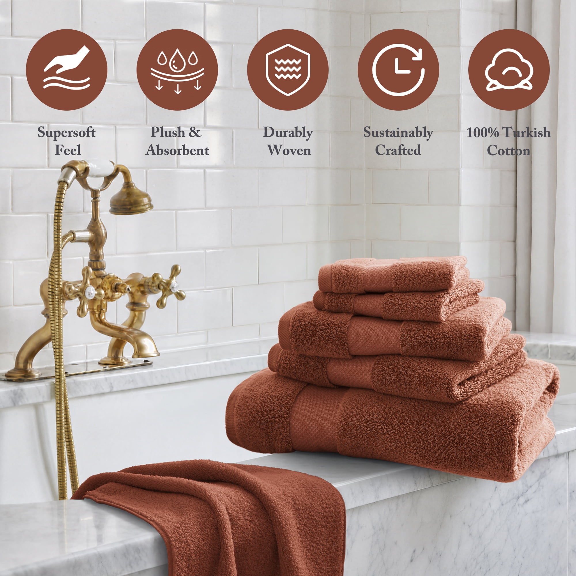 6-Piece Cotton Bath Towel Set,Terracotta