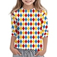 thumbnail image 3 of LRen Girls Long Sleeve Shirts Striped Crew Neck 3/4 Sleeve Tops for Kid Summer Casual Loose Fit Tee Valentines Day Classroom Gifts, 3 of 6