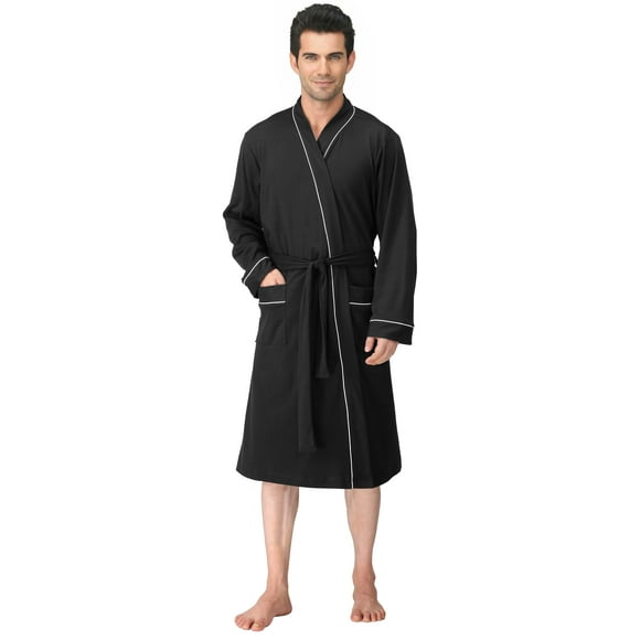 NY Threads Men's Lightweight Knit Robe Cotton Blend Bathrobe, X-Large, Black