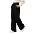 thumbnail image 4 of Sweatpants Women Solid Color Elastic Waist Wide Straight Leg Lightweight Casual Pants Fall Trousers with Pockets, 4 of 7
