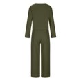 thumbnail image 4 of Women Fall Fashion Casual 2 Piece Outfit Cotton Linen Long Sleeve Button V Neck Crop Tops Wide Leg Pants Sets Loungewear, 4 of 6