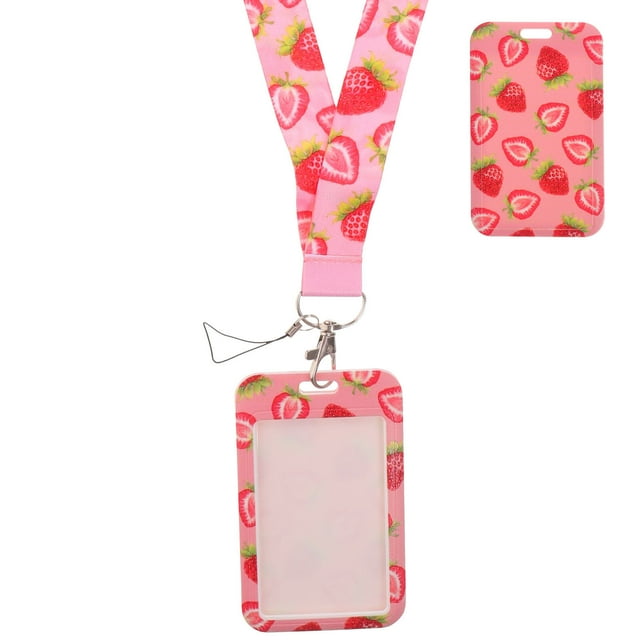ID Badge Holder with Lanyard ID Card Holder Teacher Badge Holder Fruit Pattern Card Sleeve