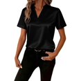 thumbnail image 2 of Endives Womens Satin T-shirt V Neck Short Sleeve T Shirt Elegant Blouse Womens Top Summer Outfits Black, 2 of 7
