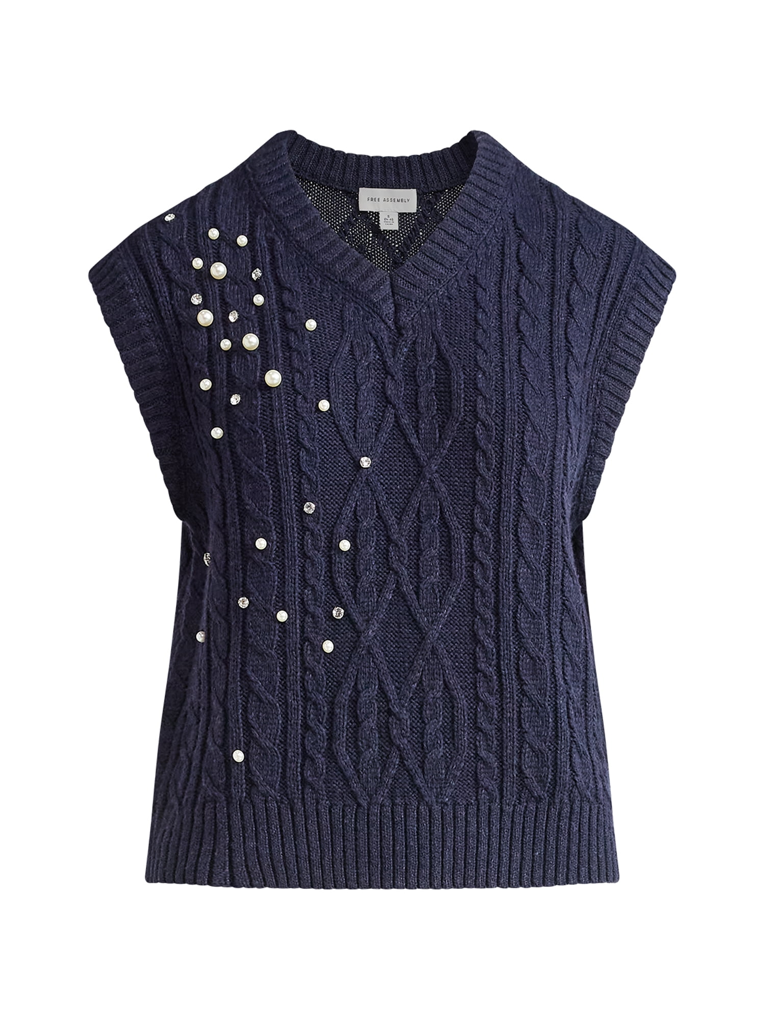 Free Assembly Women's Embellished V-Neck Cable Sweater Vest, Sizes XS-XXL