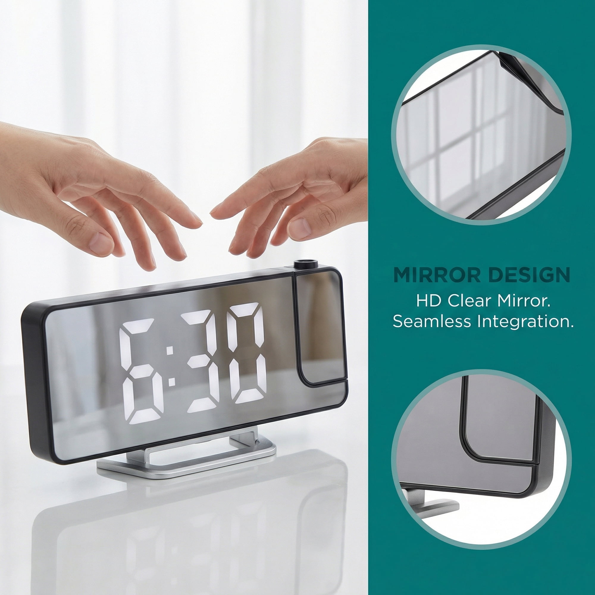 Unique Bargains Digital Dual Alarm Clock with A 180° Rotating Projector 7.5" x 1" x 2.8"