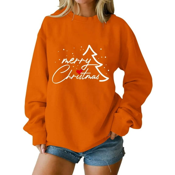 biudgviw Merry Christmas Sweatshirt for Women Fall Soft Fleece Long Sleeve Pullover Shirts Trendy Crewneck Graphic Oversized Tops