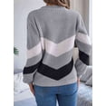 thumbnail image 4 of Womens Sweater Pullover Casual Long Sleeve Crewneck Color Block Pullover Knit Sweater for Women Grey M, 4 of 8