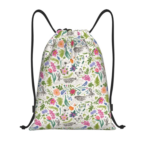 Fotbe Rabbit And Butterfly Bolsa Mochila con Cordón Estampada, Bolsa de Gimnasio Deportiva, Bolsa Cinch, Bolsa con Cordón para Hombres y Mujeres-Medium