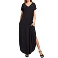 thumbnail image 2 of LAVA Womens Maxi Dresses with Pockets V Neck Short Sleeve Casual Dress Split Long Loose Summer Dresses (Black, XL), 2 of 10