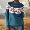 thumbnail image 2 of sususu Fall Sweaters for Women Argyle Iceland Norway Sweater Long Sleeve Crewneck Colorful Pullover Jumper Tops,A02-Navy,XXL, 2 of 5