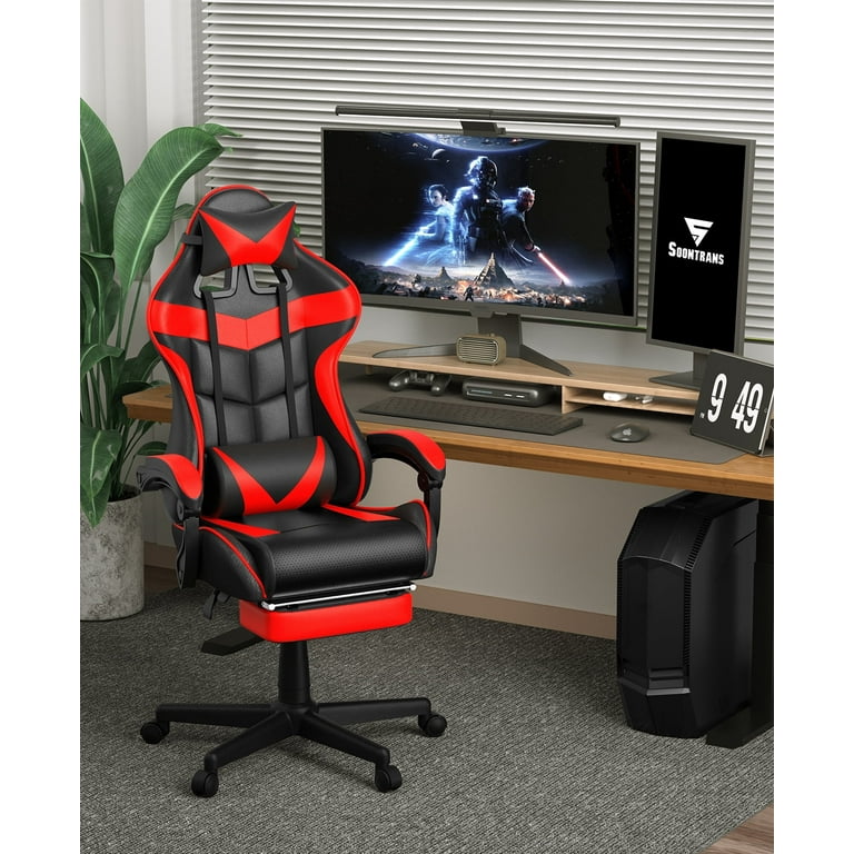 Soontrans Red Gaming Chair,Computer Chair with Massage Lumbar Support and  Headrest,Height Adjustment Desk Chair with High-Back,Red Rolling Gamer Chair  with Linkage Armrests(Ruby Red) - Yahoo Shopping