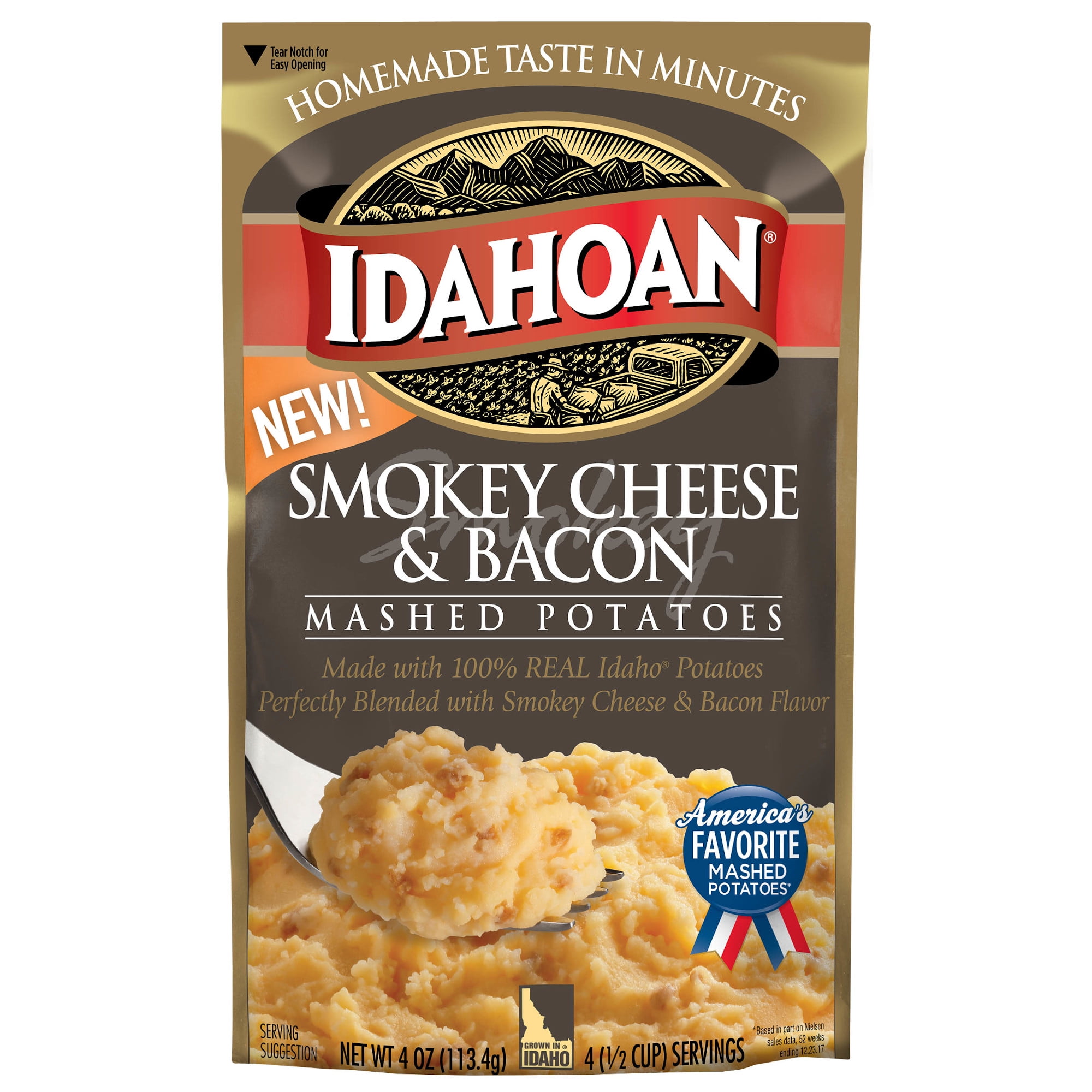 Idahoan Smokey Cheese & Bacon Mashed Potatoes, 4 oz Pouch