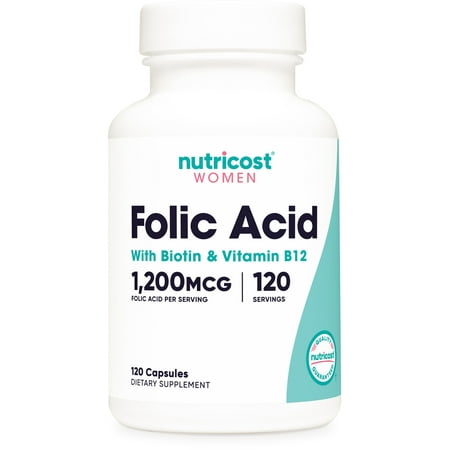 Nutricost Folic Acid for Women (Vitamin B9) 1200 Mcg, 120 Capsules - Non-GMO Supplement