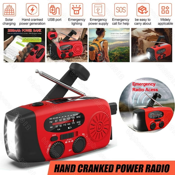Hand Crank Emergency Radio AM/FM/NOAA LED Flashlight USB-C Charge Solar Power