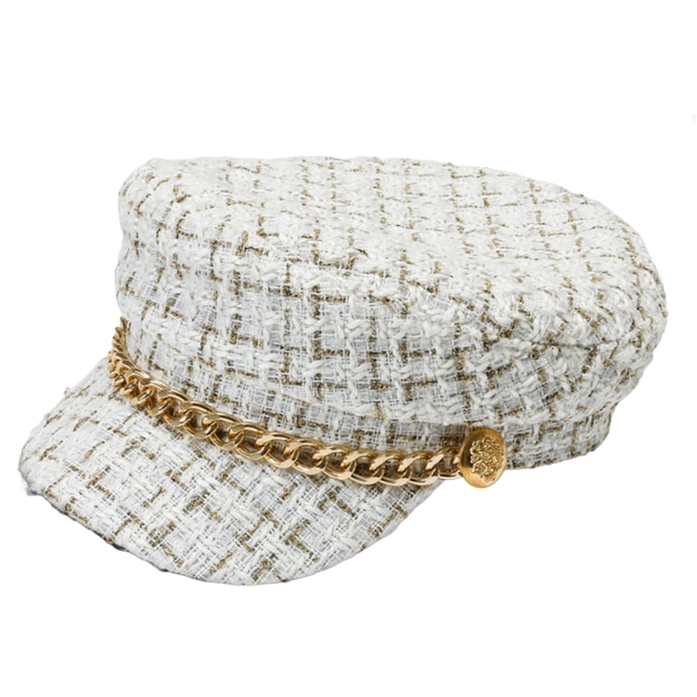 2 beautiful tweed hat with gold chain around it Accessories | Elegant Tweed Design W Golden Chain Detail  main image 4