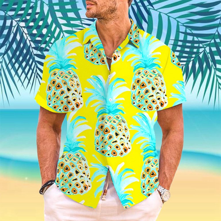 pineapple dress shirt mens Hawaiian Shirt for Men Pineapple Print Funny Button Down Shirts Summer  Casual Tops Short Sleeve Everyday Wear