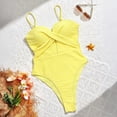 thumbnail image 3 of Women's Solid Color Spaghetti Strap Push Up Hollow One-Piece Bikinis Swimsuit Beachwear Bathing Suit For Women Yellow M, 3 of 5