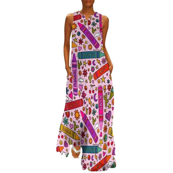 Crayon Print Long Dress summer dress woman02 trdy Long dress