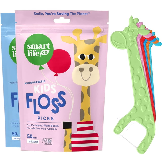 Floss Picks SMARTLIFECO, biodegradable, para niños, 100 unidades, sin sabor
