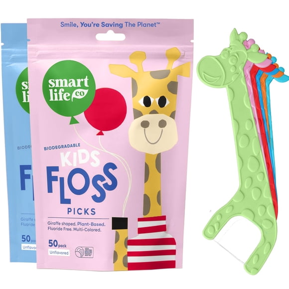 Floss Picks SMARTLIFECO, biodegradable, para niños, 100 unidades, sin sabor
