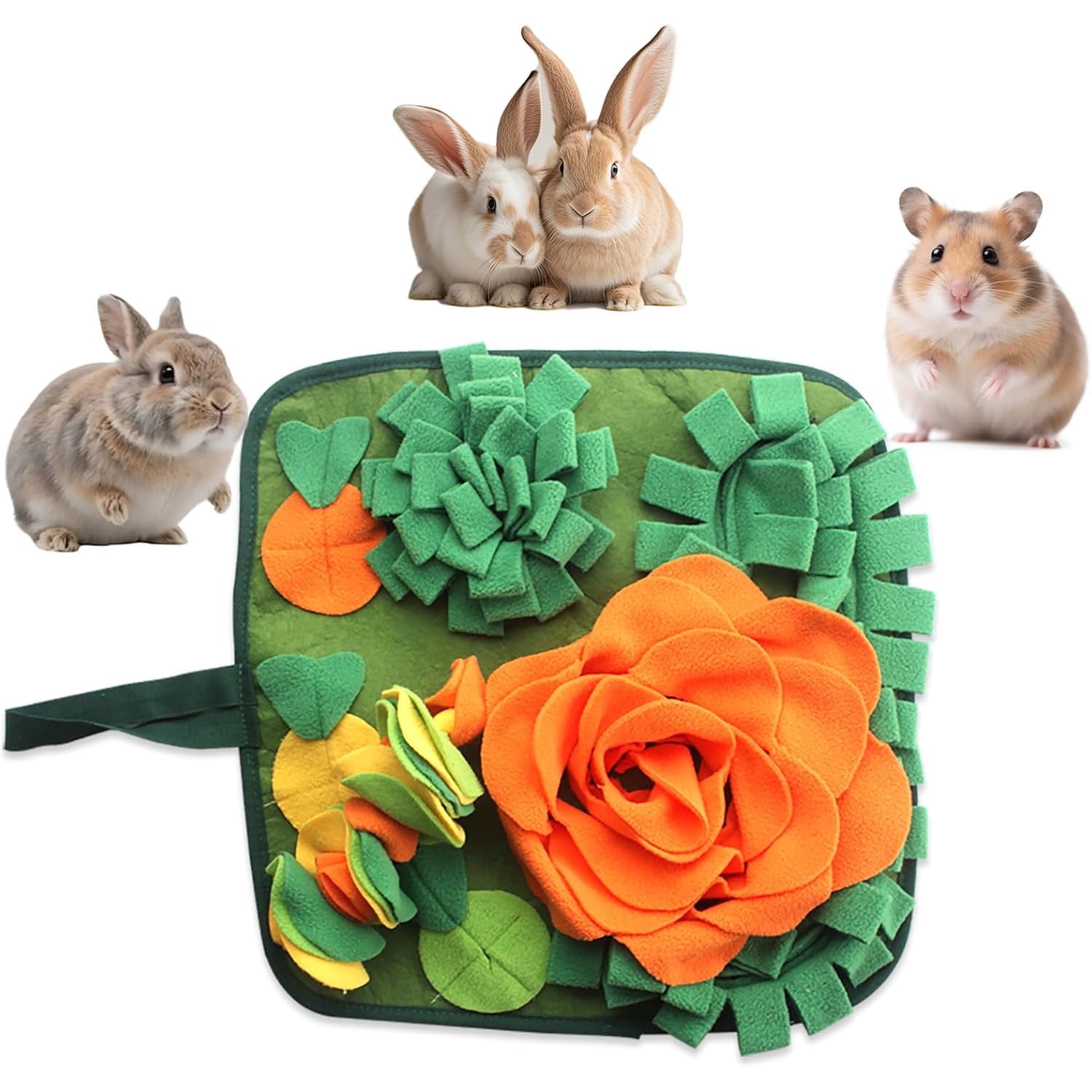 Rabbit Foraging Mat, Bunny Snuffle Mat for Small Animals, Interactive Puzzle Toy Feed Mat for Rabbits Bunnies Guinea Pigs Hamsters Puppies Chinchillas Kitten 17.7 inches