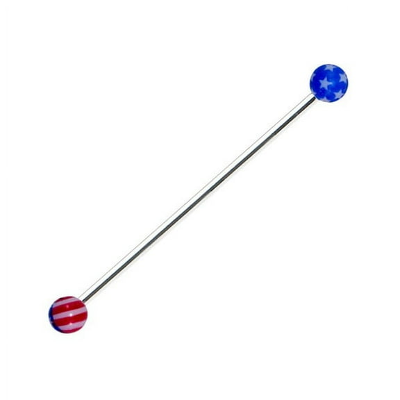 Industrial Barbell 14G Surgical Steel with 14G American Flag Design 1 1/4"(32mm)