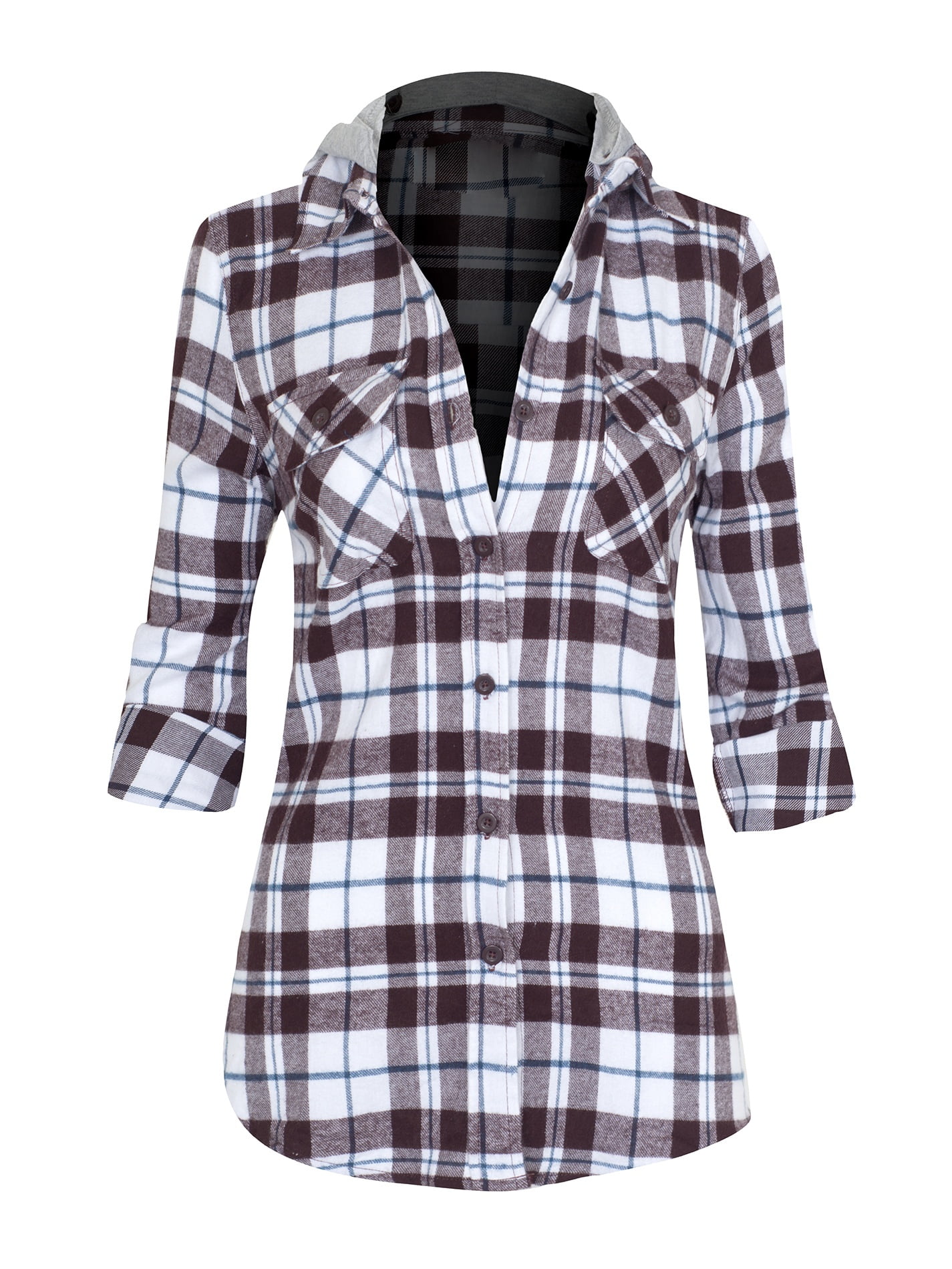 Women's Classic Button Down Long Sleeve Plaid Flannel Shirt with Hood ...