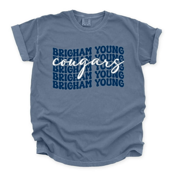Brigham Young Stacked Cougars - Women's Garment Dyed Graphic T-Shirt