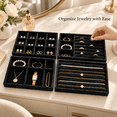 thumbnail image 4 of 4-Pack Jewelry Tray Drawer Organizer, Stackable Velvet Jewelry Storage Trays for Rings, Earrings, Necklaces and Bracelets, Black, 8.27 x 4.92 in, 4 of 7