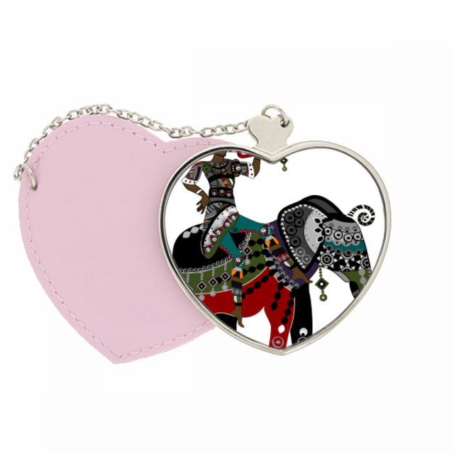 Elephant trekking China minoría dressing Bolsa de viaje Mirror maquillaje corazón rosa