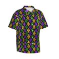 thumbnail image 2 of Easygdp Mardi Gras Shiny Green Purple Men's Hawaiian Shirts Print Lapel Short Sleeve for Beach, vacation, party, casual occasions - Large, 2 of 9