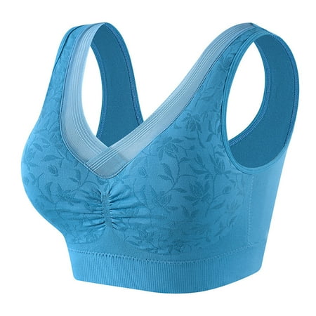

Lovskoo Women Wireless Sports Bralette with Support Back Smoother Bras Nude Lightly Lined Yoga Padding Comfort Brassiere Removable Cup Blue