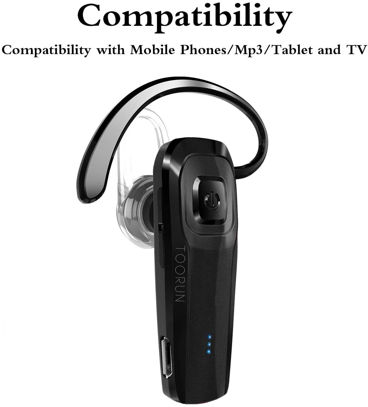 RGHJAR-Bluetooth Headset, M26 Bluetooth Earpiece Handsfree V5.0 Wireless Headphone with Noise Cancelling and Microphone Compatible for Android iPhone Cell Phone Laptop - Black
