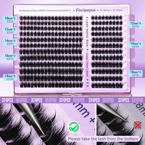 Lash Clusters Fluffy Spike Eyelash Clusters 10-18mm Volume Eyelash Extensions 200D Clusters Eyelashes 324pcs DIY Clusters Lashes Extensions at Home for Makeup by