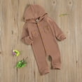 thumbnail image 4 of Newborn Baby Girl Boy Romper Spring Casual Solid Hooded Long Sleeve Jumpsuit Clothes, 4 of 7