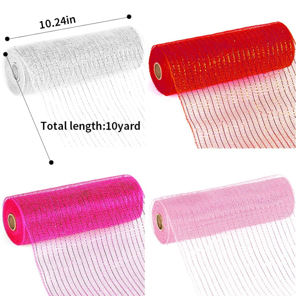 4 Rolls Deco Poly Mesh Ribbons 30 Feet Each Roll Metallic Foil Mesh Ribbon for Home Door Wreath Decoration DIY Crafts Making Supplies (Pink + Peach +