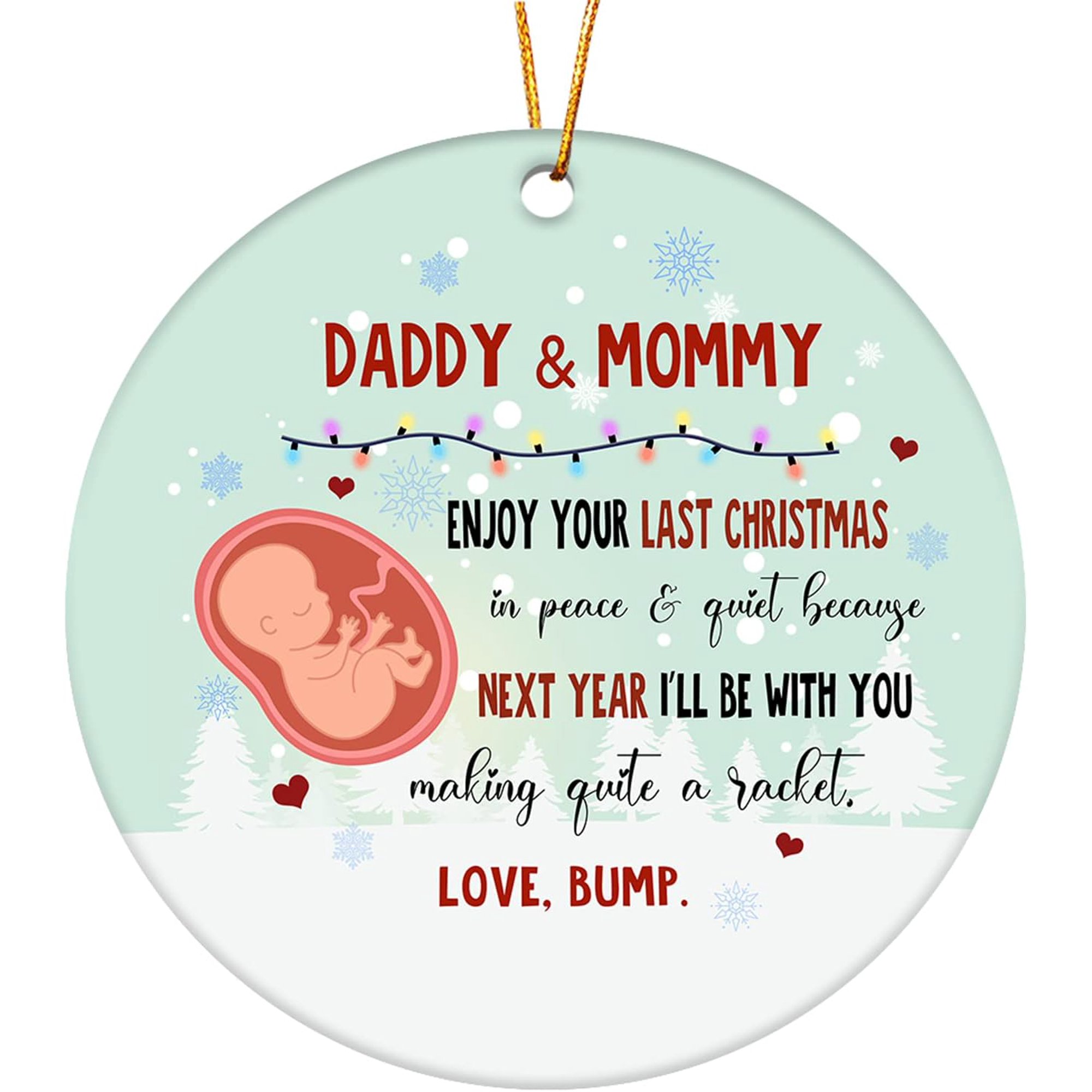 Pregnancy Announcement Christmas Ornament from Baby Bump – First Christmas Expecting Parents Gift – Mommy and Daddy to Be Holiday Keepsake for New Mom and Dad – Ceramic Baby Reveal Ornament