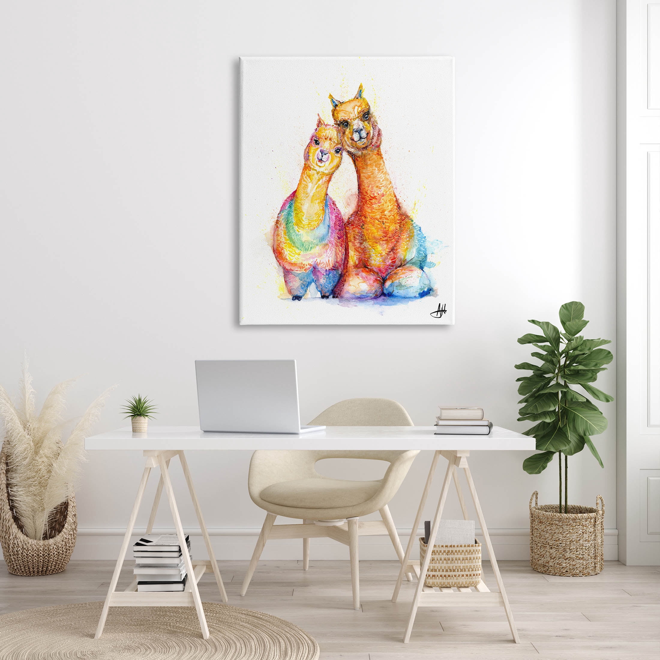 Smiling Alpacas Rainbow Animals Animals & Insects Graphic Art Gallery Wrapped Canvas Print Wall Art