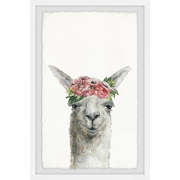 Marmont Hill Sleepy Flower Crowned Llama Framed Wall Art, 8.00" x 1.50"
