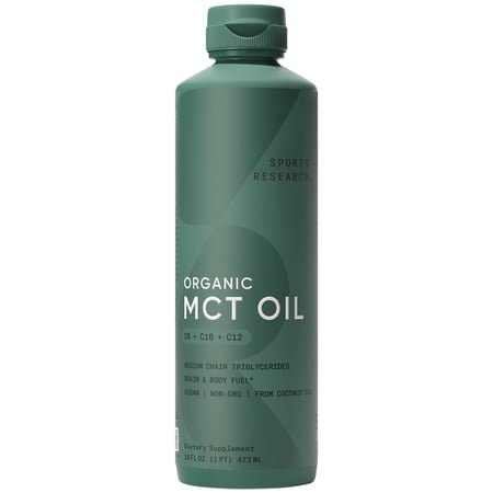 Sports Research® 100% Keto MCT Organic Oil - Fatty Acid Fuel Triple Ingredient C8 C10 C12 (16oz)