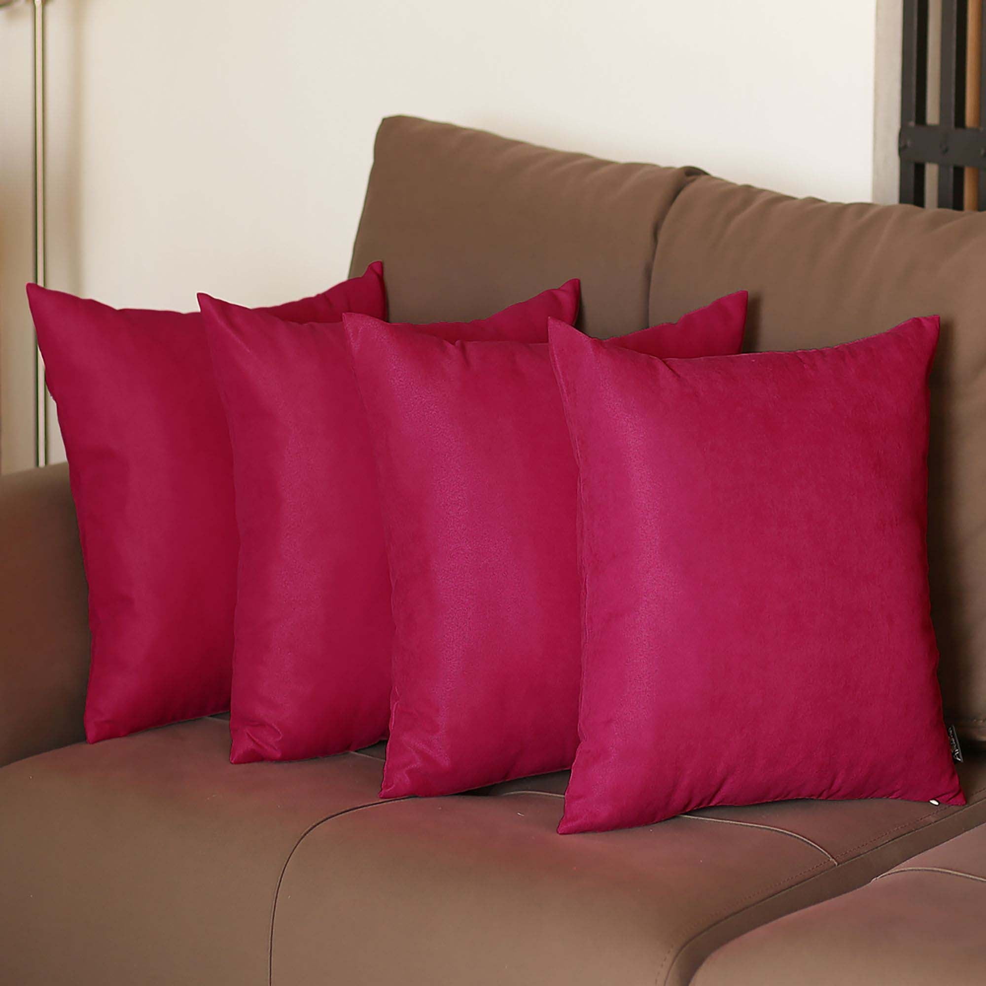 Set of 4 Pink Polyester Euro Square Pillow Covers