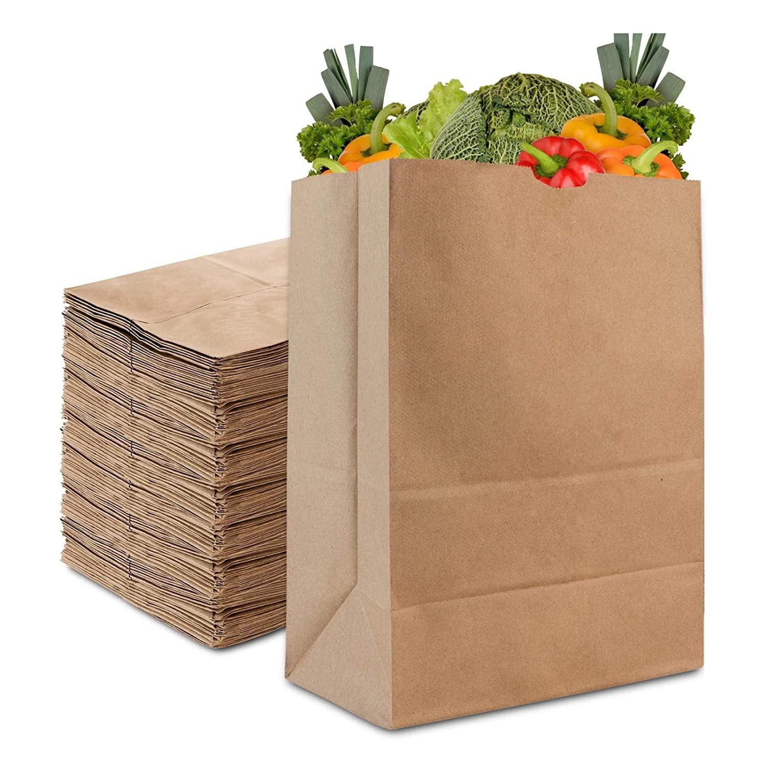 50 Paper Retail Grocery Bags Kraft with Handles 12x7x17 by Duro 