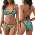 thumbnail image 3 of KLL Seashells And Fishing Net On Blue Wooden Table Print Bikini Set for Women,String Two Piece Halter Top Triangle Bikini Set with Tie Side Bottom Sexy Swimsuit Bathing Suits, 3 of 5