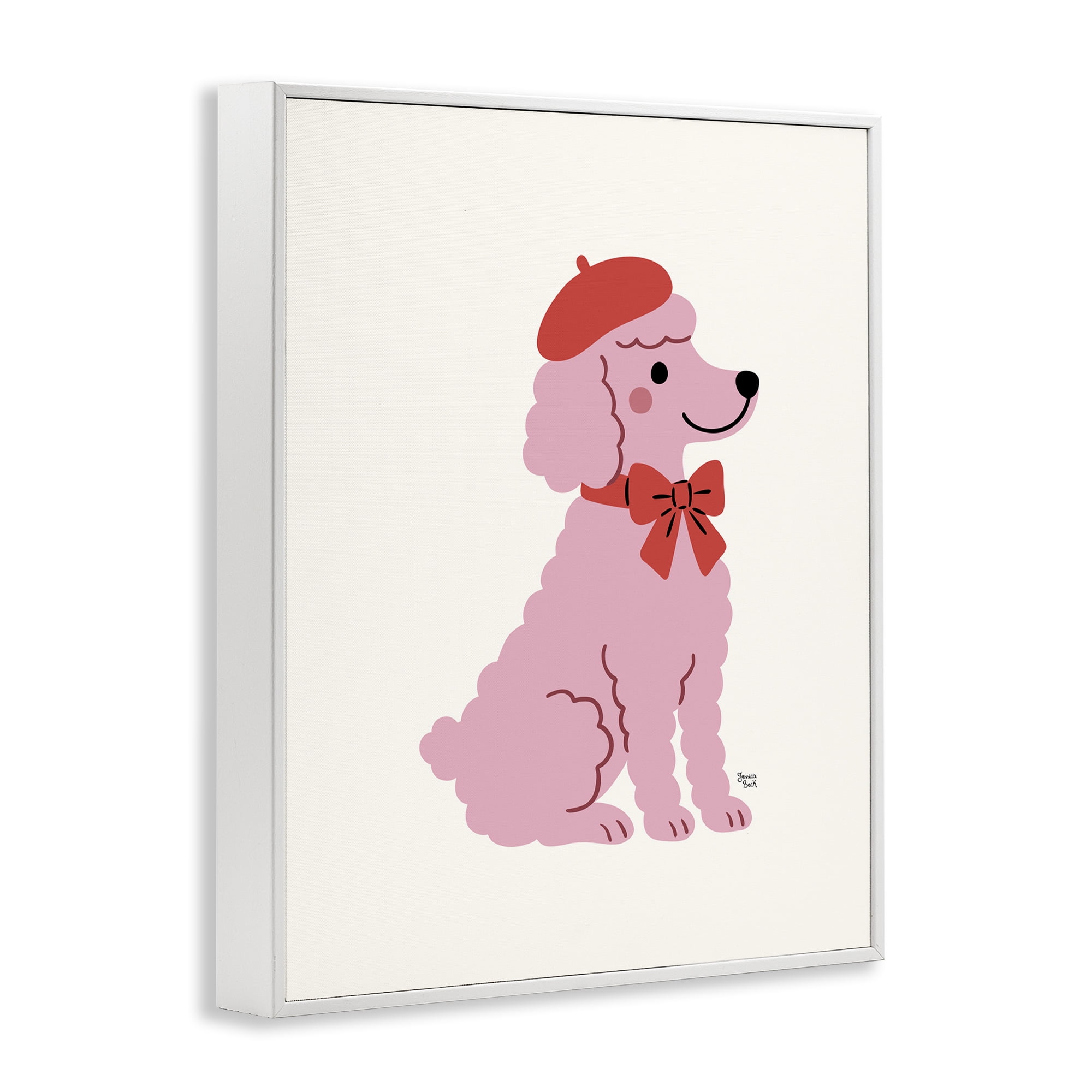 French Poodle in Beret White Framed Giclee Art, design by Jessica Beck