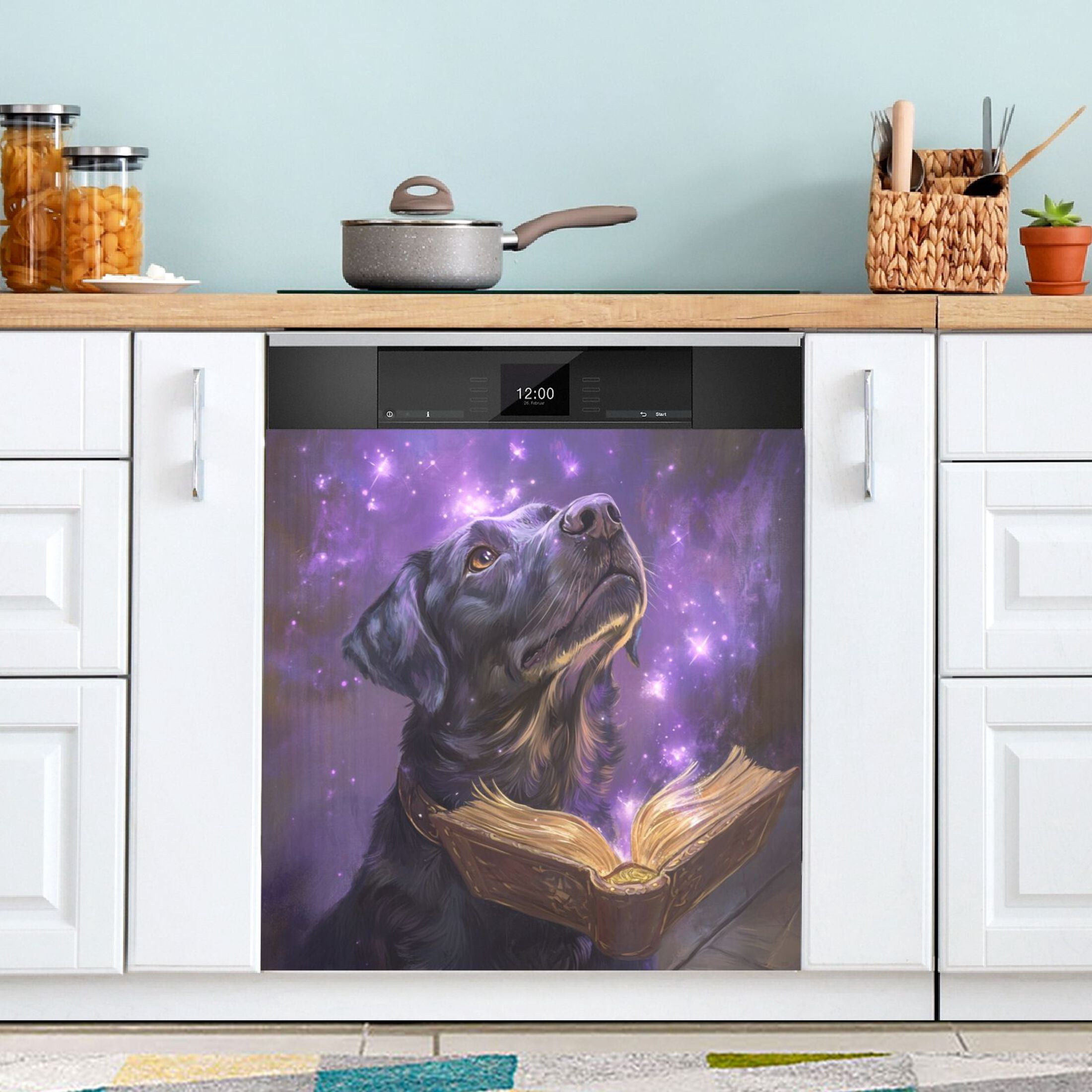 Dishwasher Magnetic Sticker 23x26 Inch Refrigerator Magnetic Sticker Washing Machine Magnetic Sticker Kitchen Panel Magnetic Sticker Home Decor Magic Book Dog