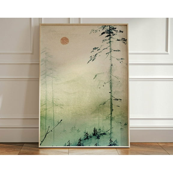 Japanese Wall Art Print, Japandi Decor, Mountain Wall Art, Minimalist Wall Art, Green Landscape Wall Art Poster Print, Oriental Wall Hanging Wall Art, Modern Wall Decor, 8x12 UNFRAMED