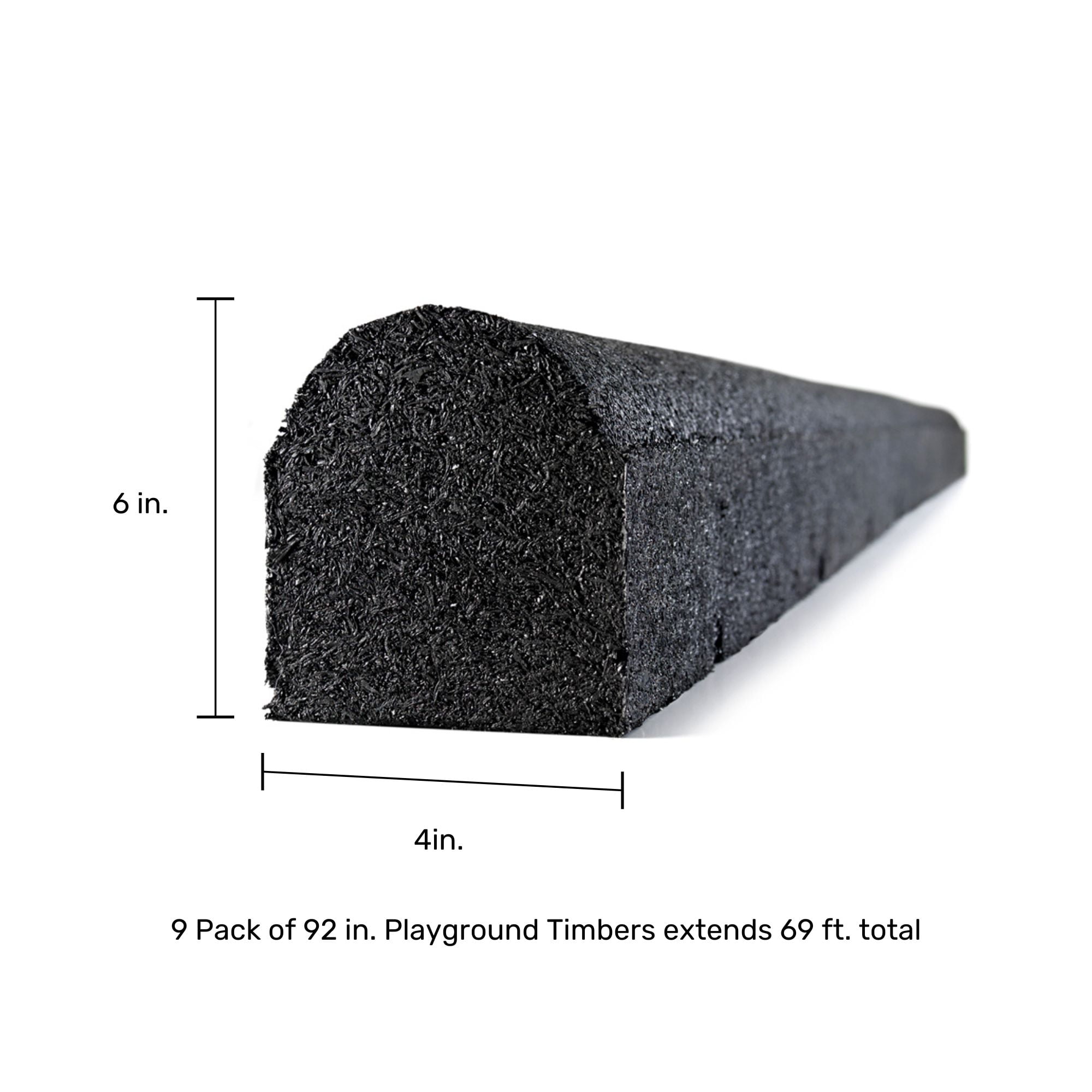 GroundSmart Playground Timber Edging, 92" Black Rubber Playground Edging Border, 4" W x 6" H, 9 Pack