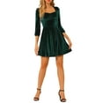 thumbnail image 2 of INSPIRE CHIC Women's Prom Square Neck 3/4 Sleeve Velvet Dress XL Green, 2 of 8